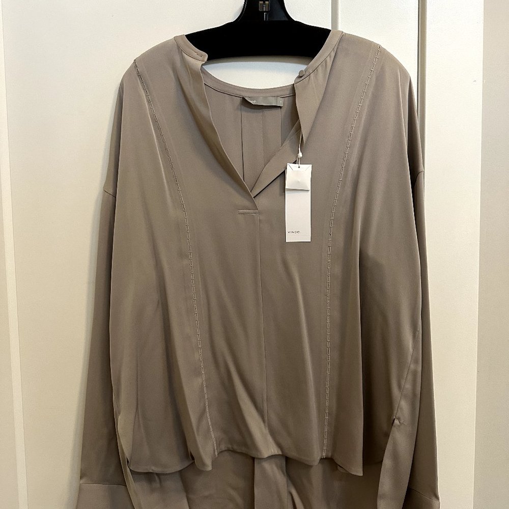No Tag I have worn it twice Vince Taupe Long-Sleeve V-Neck Blouse